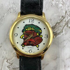 Vintage Milan Christmas Watch Women Gold Tone Holly Bells Dial New Battery 9"
